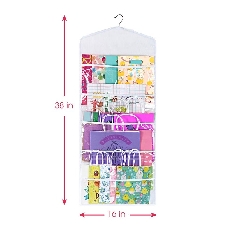 Primode Gift Bag and Tissue Paper Storage, Hanging Organizer with Multiple Front and Back Pockets Double Sided, Organize Gift Wrap and Paper Bags 38 x 16 Inch (White) - Image 4